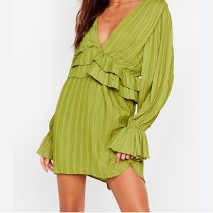 Nasty Gal Green Ruffle Mini Dress